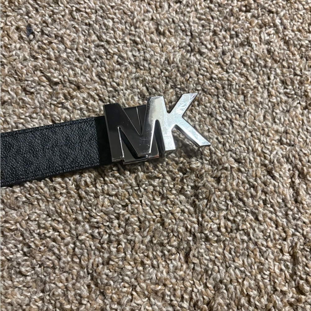 Michael Kors Black Belt with Metallic MK Buckle